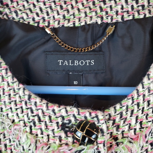 Talbots Pink Green Candy Fringe Tweed Blazer Jacket Size 10 Womens Button Up - Picture 2 of 12